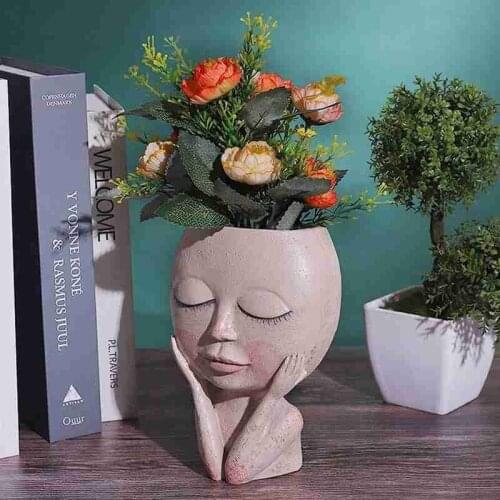 Girl Face Head Flower Planter Succulent Plant Container Garden Decor Resin Figure Flowerpot Nordic Tabletop Ornament Flowers Pot