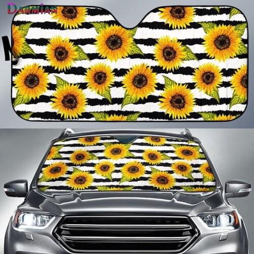DARMIAN Sunflower Striped Car Interior Auto Shade for Windshield Foldable UV and Heat Front Windshield Sunshade Car Sun Shade