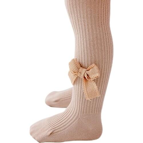 Baby Infant Toddler Girls Autumn Pantyhose Children Kids Solid High Waist Stretch Cute Knitted Bow Knot Tights 0-4 Years