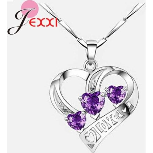 Elegant 925 Sterling Silver Necklace 2 Color Clear Crystal Heart Shape Women Girls Engagement Party Jewelry Wholesale
