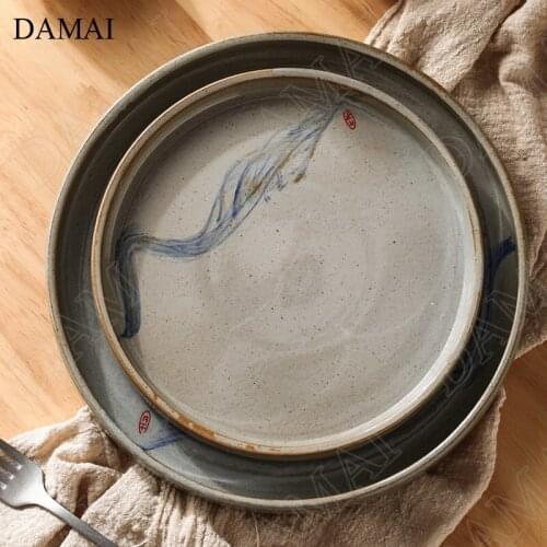Creativity Kiln Change Ceramic Plate Chinese Modern Hand Painted Full Moon Ink and Wash Decorative Dinner Plates Home Decoration