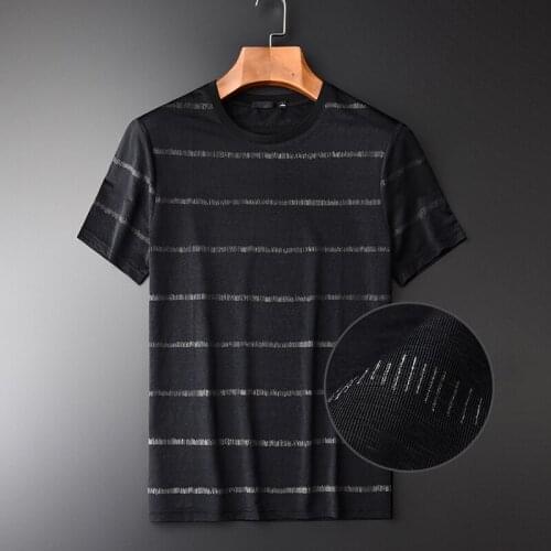 Classic Yarn Dyed Mens T-shirts Luxury Soft Silky Kintted Summer Man T-shirt Plus Size 4xl Fashion Round Collar Stripe Mens Tee