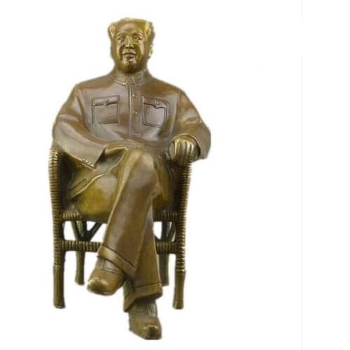 Nice Asian Chinese Old Bronze Handmade Carved Mao Zedong Collect Statue Figure