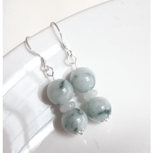 925 Silver Natural Emerald Jade Circular 10mm Beads Earrings Original DIY By Hand Accessories Green Bead Women Jewelry