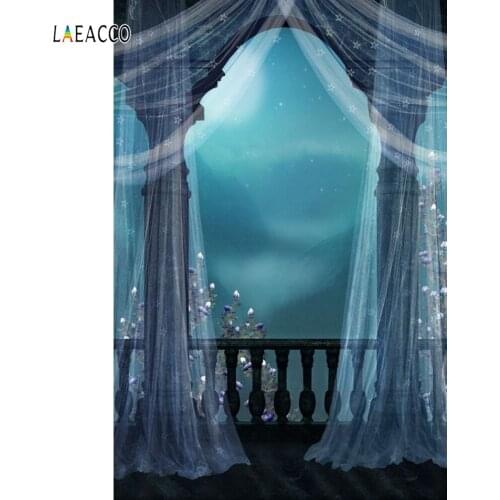Laeacco Curtain Pillars Arch Hazy Moon Night Photography Backdrops Photo Backdrops Custom Backgrounds For Photo Studio