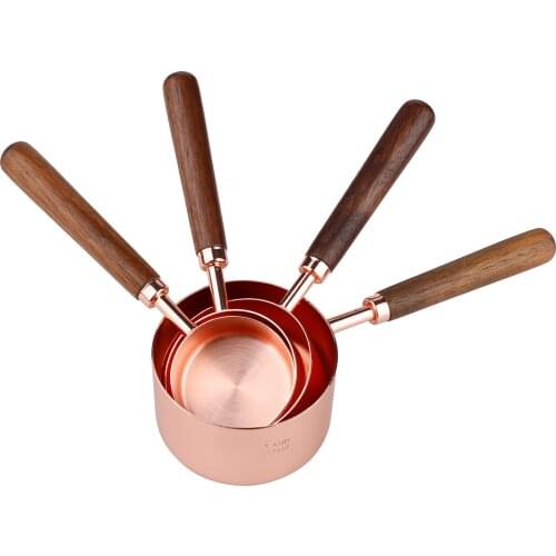 Measuring Cup Wooden Measuring Cup Set 4pcs Household Kitchen Tools With Scale Walnut Wooden Copper Plating 4PCS Baking Tools