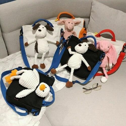 Lovely Cartoon Plush Animal Handbags Ladies Canvas Girl Crossbody Bag School Casual Travel Bag Satchels