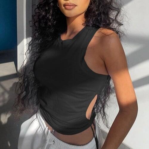 Fashion Trend Ladies Summer Short-Sleeved Nine-Point Shirt Solid Color Halter Belly Button T-Shirt Hollow Vest