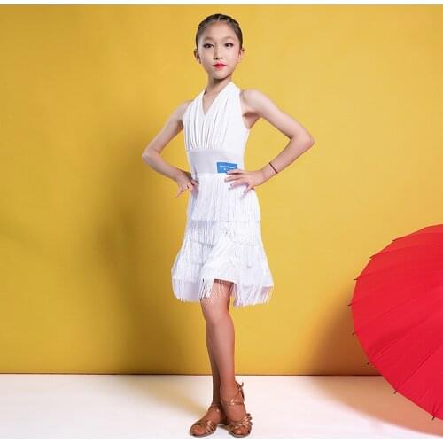 Fashion Sleeveless Tassel Sexy Latin dance One-piece dress for little girl/children/kid,Ballroom costume performance wears G3244