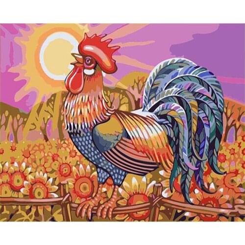Unframe Painting By Numbers Canvas Cock Home Decoration DIY Coloring By Numbers Animal Acrylic Paint Handpainted Gift