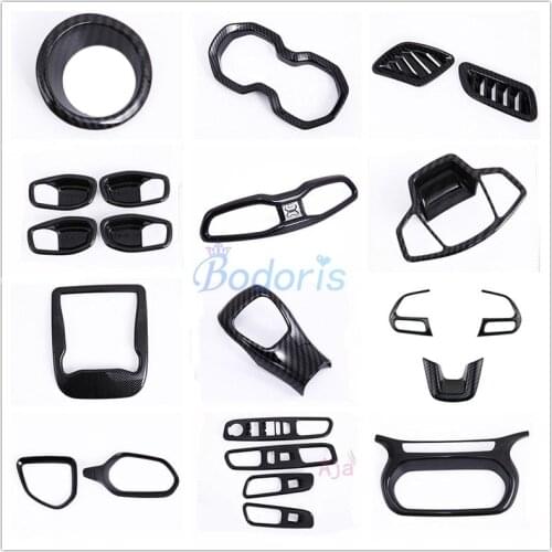 Interior Carbon Fiber Color Steering Wheel Gear Knob Panel Cover Trim Chrome Car Styling 2016 2017 For Jeep Renegade Accessories