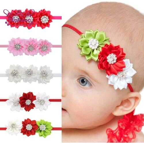 Nishine Shining Rhinestone Polygonal Flowers Baby Girl Elastic Hairband Fashion Handmade Floral Infant Headband Kids Accessories