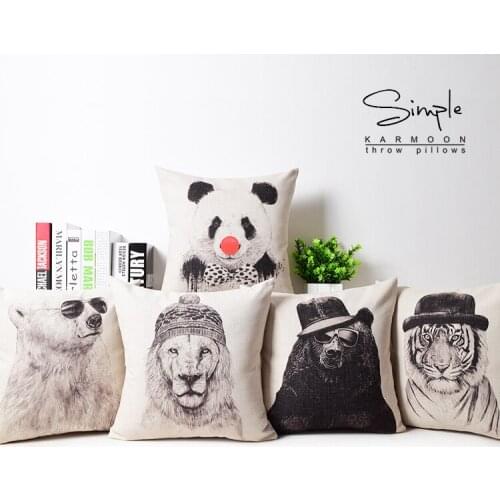 Panda pillow cover, Sketch cartoon animal lion bear tiger panda Polar bear throw pillow case pillowcase wholesale