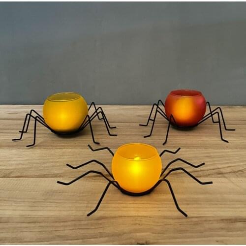 Halloween Wrought Iron Spider Candle Holder Glass Candle Holder Halloween Decoration Lights Party Creative Ornaments