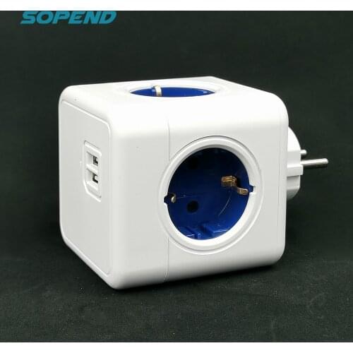 Sopend Powercube Multiple European Plug Adapter Usb Wall Socket Electrical Power Strip Desktop 4 Outlets 16A Charger Office Home