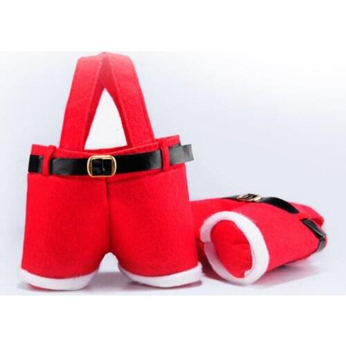 Merry Christmas Gift Treat Candy Wine Bottle Bag Santa Claus Suspender Pants Trousers Decor Gift Bags LX8636