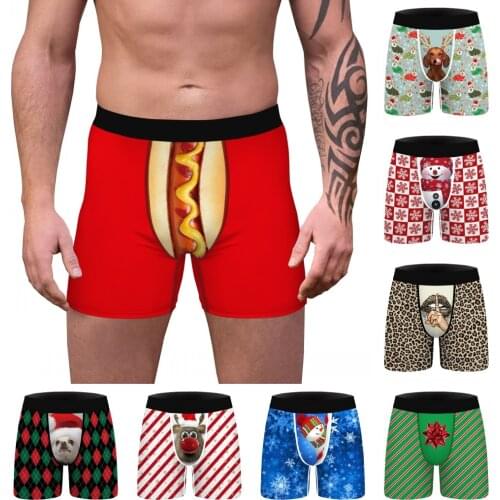 OneLineFox Christmas Mens Underwear Boxer Spandex Homme Print 3D Boxershorts Boxers Panties Male Underpants Plus Size