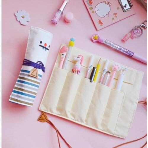 Roll Pen Bag Drawstring Design Funny Expression Exquisite Portable Storage Pencil Roll Wrap for Stationery