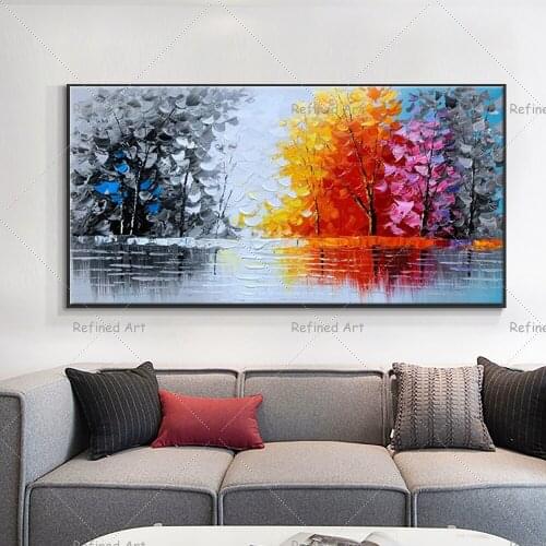 Knife Painting 3D Thick Oil Abstract Landscape Forest Living Room Horizontal Wall Art Decorative Without Inner Frame