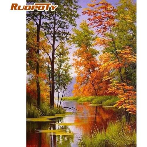 RUOPOTY Autumn Maple Landscape Painting By Numbers For Adults Diy Oil Paints On Canvas Surprise Gift For Kids Home Decor Art