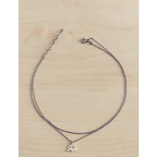 Silver Ancl Double Chain Elephant Bangle