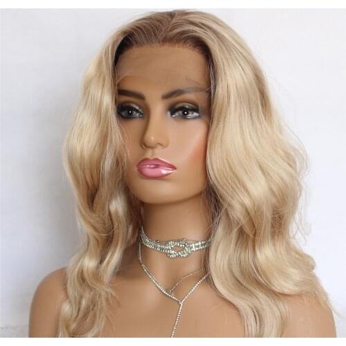 Ombre Blonde Wave Synthetic Wigs for Women 12Inch T Part Lace Wigs Pre Plucked Heat Resistant Fiber Daily Wigs