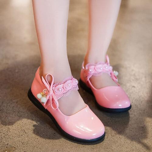 Fashion bow flowerprincess childrens leather shoes little girl shoes childrens school party shoes 3 4 5 6 7 8 9 10 11 12 years