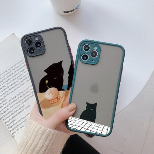 Cute Cartoon Black Cats Animal Pattern Phone Case For iphone 6s 7 8 Plus SE 2020 X XS MAX XR 11 12 Pro Max Hard Shockproof Cover