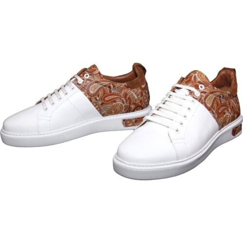 Premium Handmade Sport Shoes, Real Leather, White Orange Brown, Lightweight Fashion Sneakers, 3D Floral Painting, Lifestyle 2021