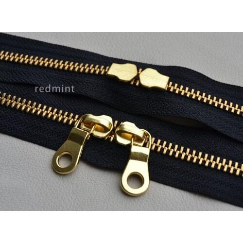 YKK High Grade Luggage Zipper No.5 Bright Gold Black Closed Tail Leather Jackets Zipper Puller