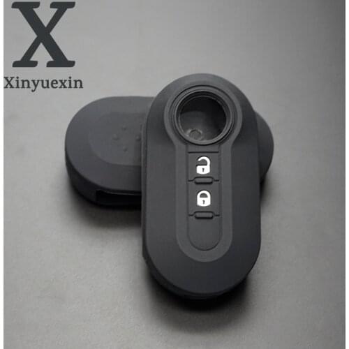 Xinyuexin Silicone Car Folding Remote Key Case Fit for Fiat 500 Panda Punto Flip Key Shell 2Buttons Protective Cover