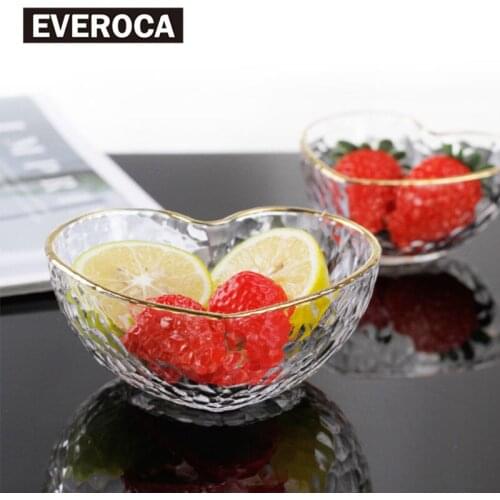 Japanese creative love bowl ins wind fruit salad bowl transparent heart-shaped bowl Crystal glass bowl color dessert bowl