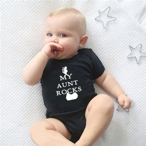 My Aunt Rocks Funny Newborn Baby Bodysuit Summer Short Sleeve Baby Boy Girl Body Suit Rompers Infant Oneises Outfits Clothes