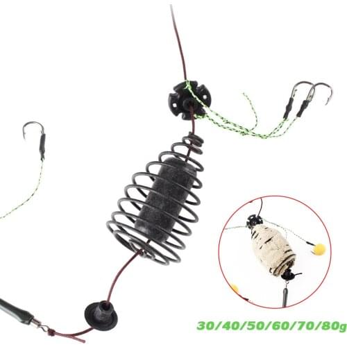 Fishing Bait Carp Cage Inline Method Feeder Spring Hook 30-80g Weighted Feeder Hook Artificial New Lure Carp Fishing Accessories