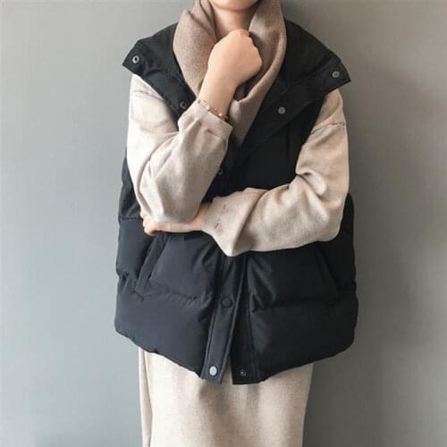 Womens Warm Vest Cotton Casual Sleeveless Jacket Women Black and White Solid Color Womens Coat Autumn Winter Womens Jacket