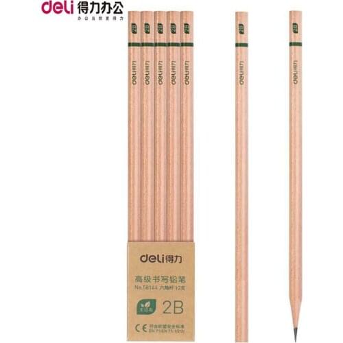 10 pcs / box Deli 58144, 2b hexagonal advanced graphite pencil, writing pen, log non-toxic pencil, student office stationery