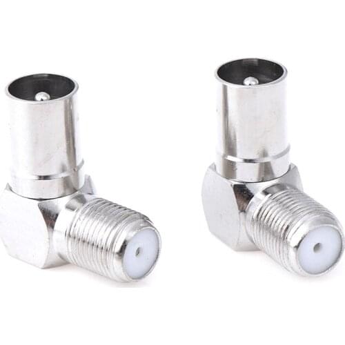 2pcs/Set Aluminium Alloy Right Angle TV Aerial Antenna Plug Connector Adapter Plug To Socket Coax Cable