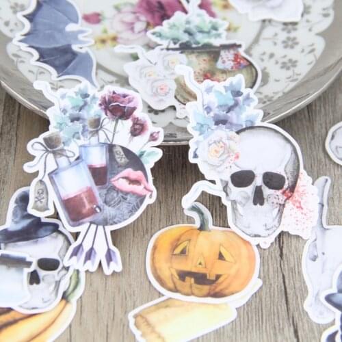 31pcs Watercolor Halloween Decorative Scrapbooking Sticker Bones Pumpkin Bat for Junk Journal Diary Gift Phone Case Laptop