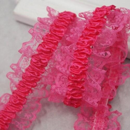 40Meters Lace Trim Gathered Mesh Ribbon Sewing DIY Wedding Red White Pink Ribbon Bridal Doll Dress Fabric Clothing