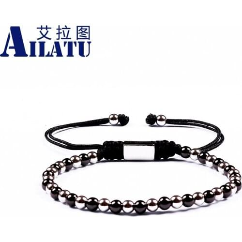 Ailatu New Arrival Hand-knitted Mix Color 4mm Copper Beads with Fashionable Macrame Bracelet