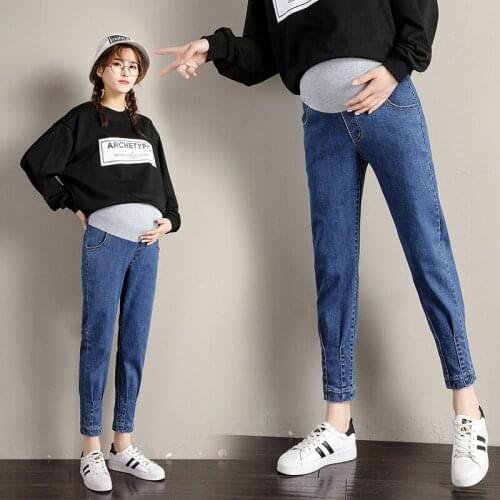 Haren Pants For Pregnant Women Denim Jeans Maternity Loose Pencil Pants Jeans Pregnancy Casual Abdominal Pants Slim Trousers