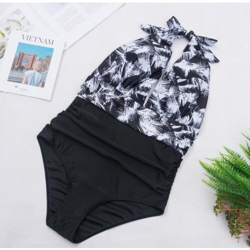 One Piece Swimsuit Women Halter One Piece Suit Floral Beachwear Bathing Suits Sexy Backless Lace Up Monokini 2021 Swimwear Women