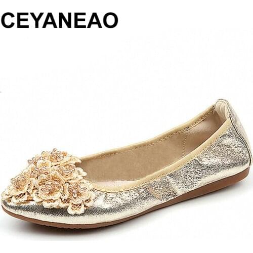 CEYANEAO 2019 Womens Shoes Casual Point Toe Flats Shoes Ballet Sweet Ballet Flats Soft Foldable Ballerines Femme ChaussuresE1604