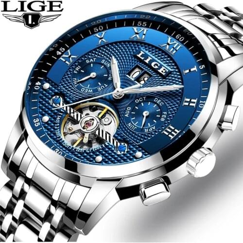 LIGE Mens Watches Top Brand Luxury Tourbillon Automatic Mechanical Business Clock Gold Watch Men Reloj Mecanico de Hombres