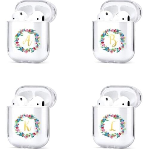 Clear Letter A-Z Earphone Case For AirPods Case Bluetooth Headphones Transparent Hard PC Cover For Apple Air Pods 2 1 Funda Capa
