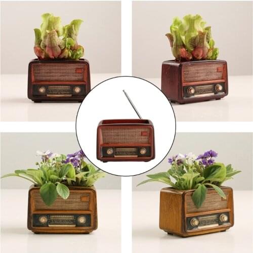 Retro Radio Shaped Flower Pot Indoor Plant Pots Drainage Primitive Country Farmhouse Home Decor Flower Gardening Pots