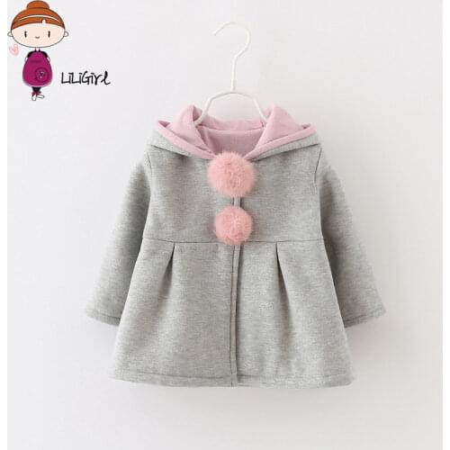 LILIGIRL Baby Girls Jacket Cute Kids Ball Rabbit Hooded Jacket Princess Coats Outwears 2019 Christmas Children Tops Clothes