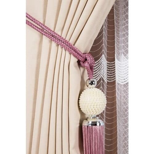 Perdello Color Rose With Pearl Backdrop Curtain Lacing Braçolu