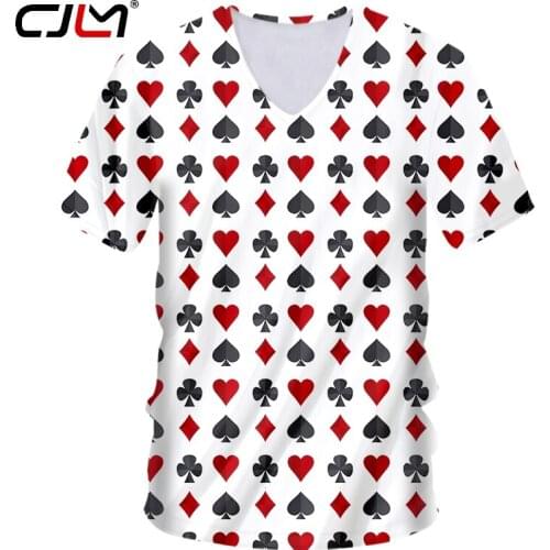 CJLM Poker Print t-shirt Fitness Plus Size Men V-neck Tee Tops Playing Card Fashion Harajuku Mens Summer Hot Sale Clothing