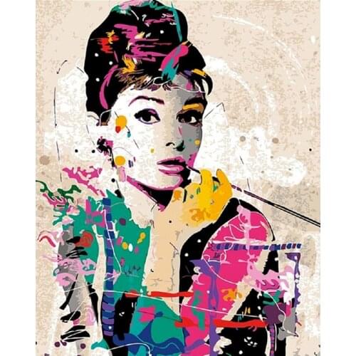 GATYZTORY Frame DIY Painting By Numbers Hepburn Figure Picture Canvas By Numbers Acrylic Wall Art Picture Home Decoration Diy Gi